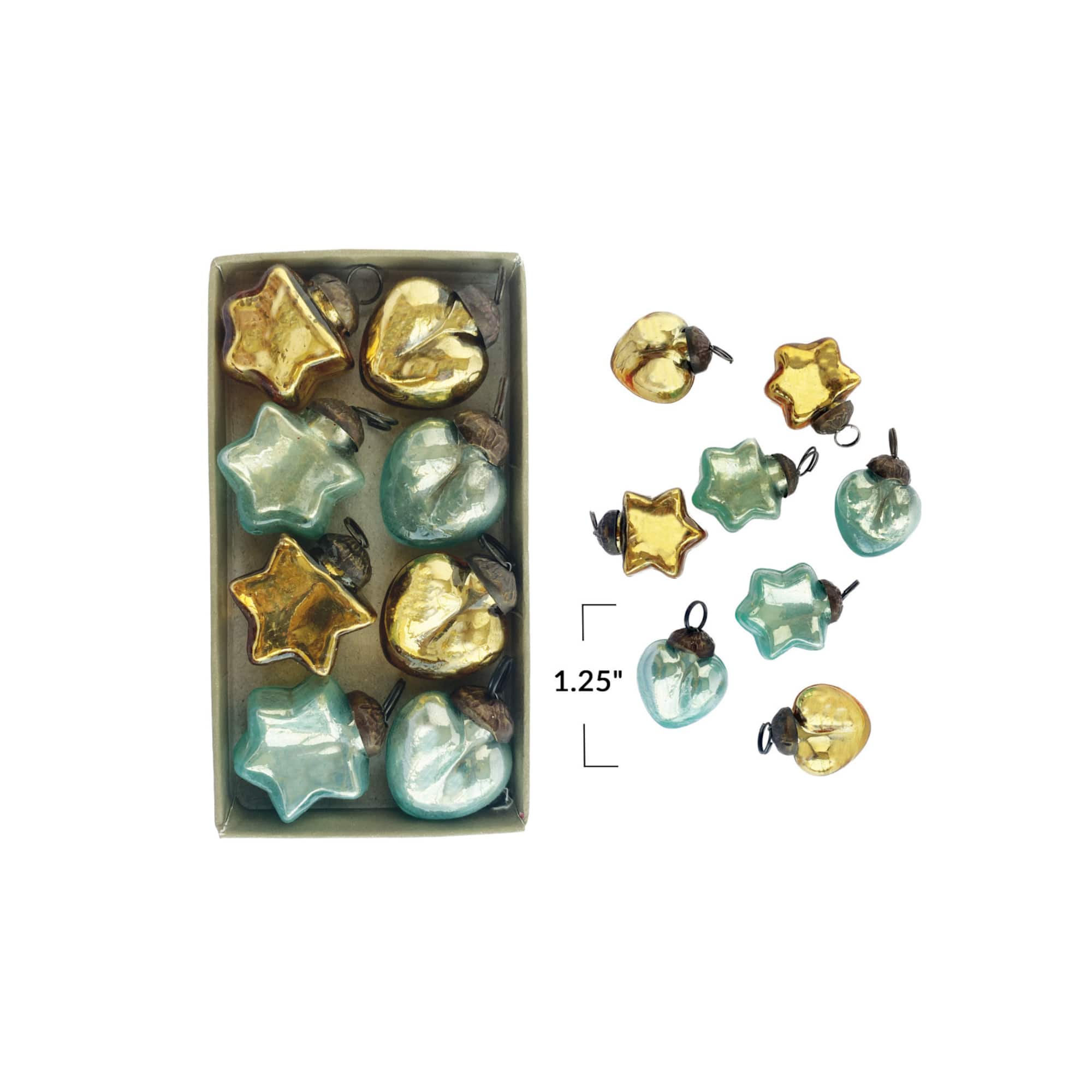 Hello Honey® Gold & Mint Mercury Glass Heart & Star Ornament Set